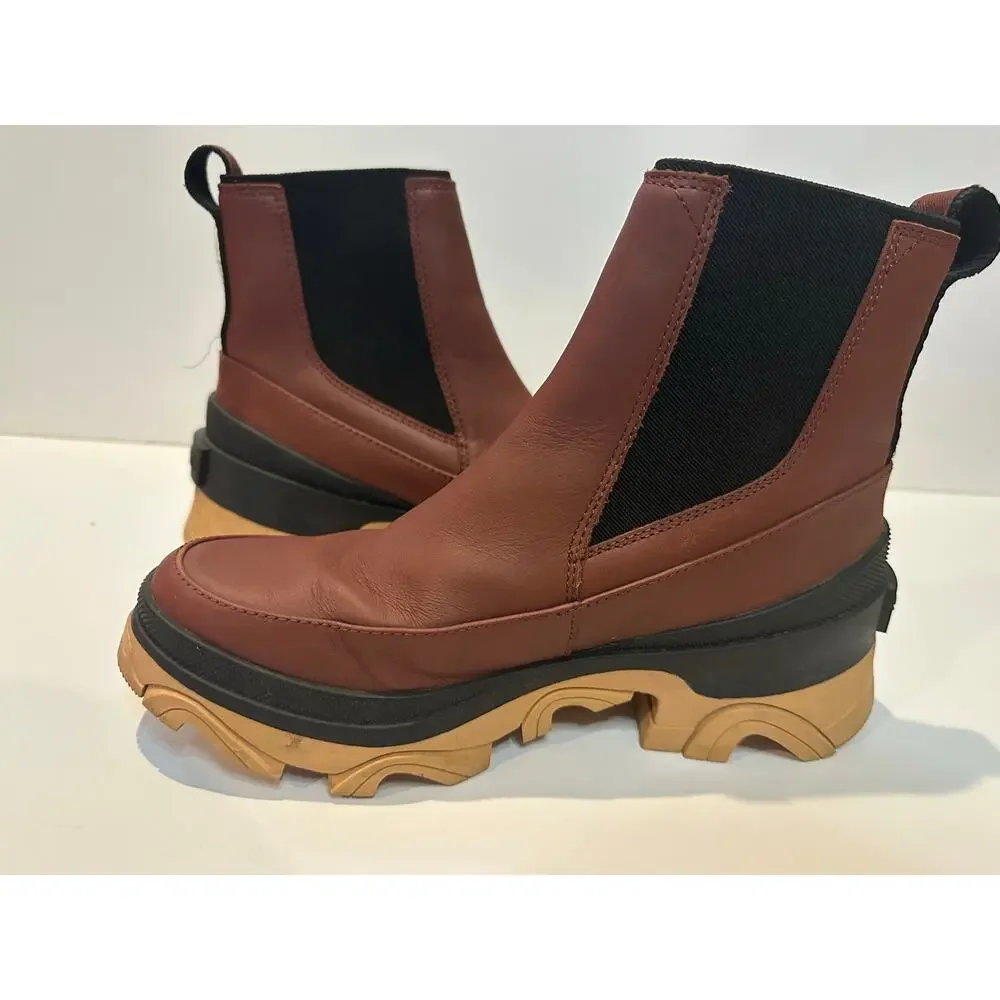Sorel Brex Waterproof Chelsea Boots Women’s 9 Burgundy Leather Lug Sole Booties